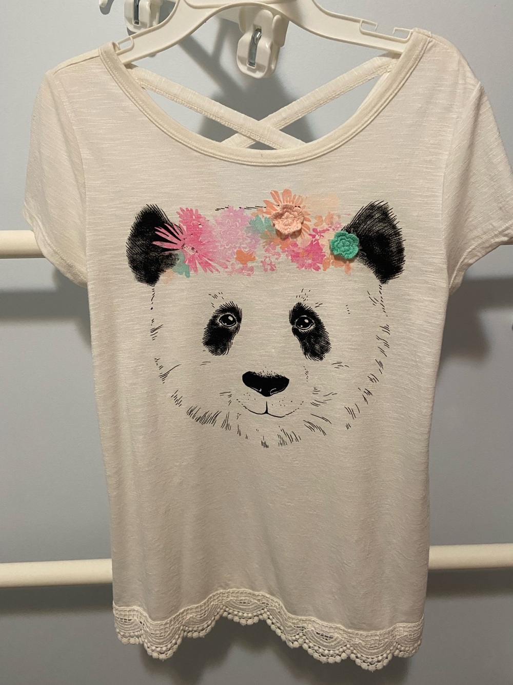 Adorable Girls Mudd Short-Sleeve Panda Tee with Floral Crown
